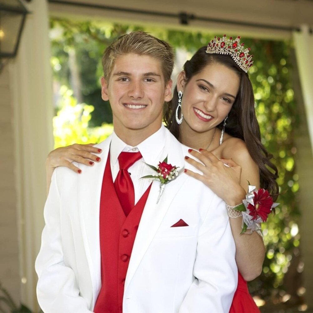 Red Crystal Crown for Women Girls Bridal Party Vintage Tiara Elegant Gift - Picture 8 of 9